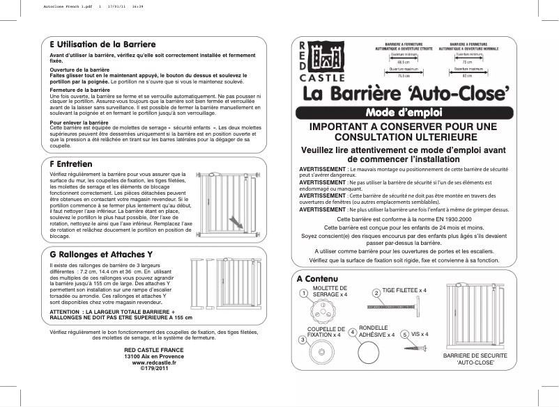 Page 1 de la notice Manuel utilisateur Red Castle Auto-Close