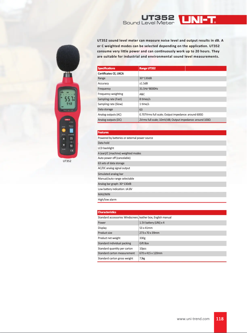 Page 1 de la notice Manuel utilisateur Uni-T UT352