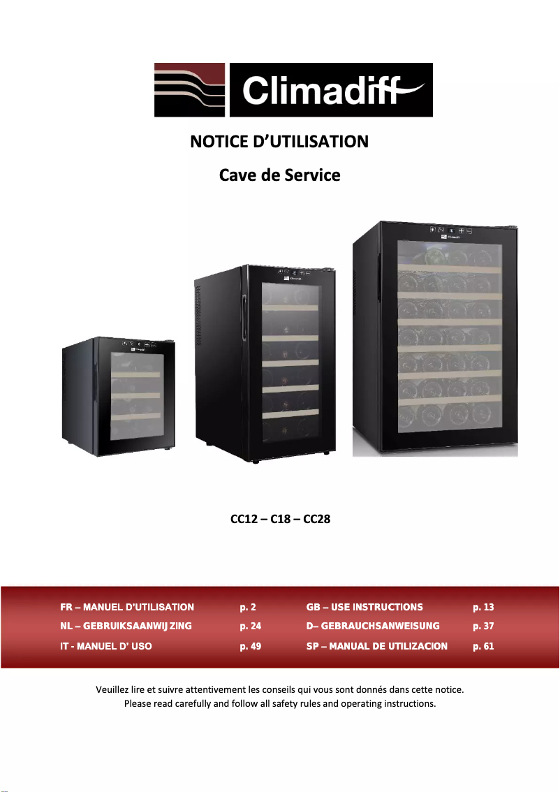 Page 1 de la notice Manuel utilisateur Climadiff CC18