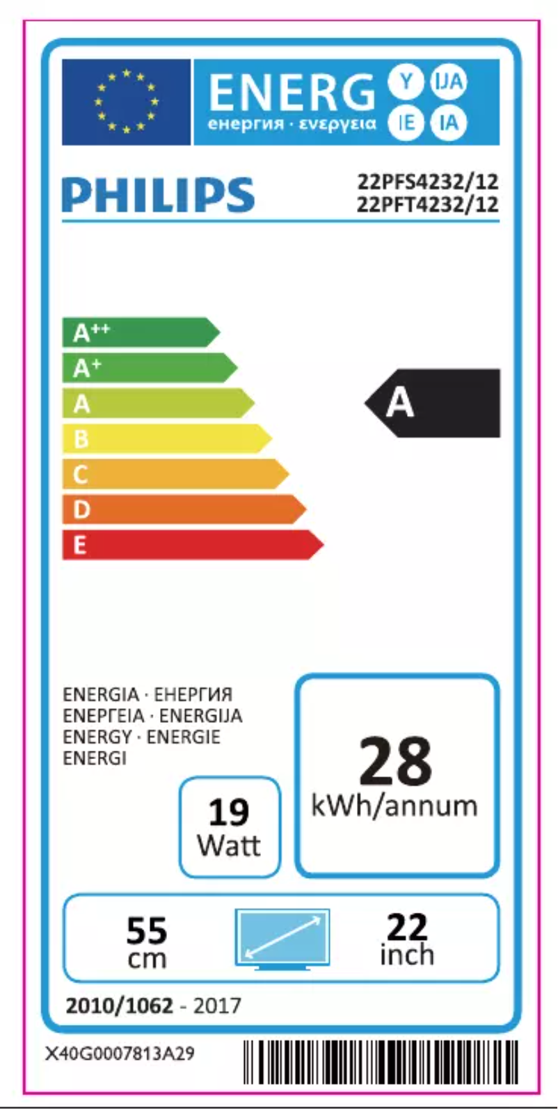 Page 1 de la notice Label énergétique Philips 4200 series 22PFS4232