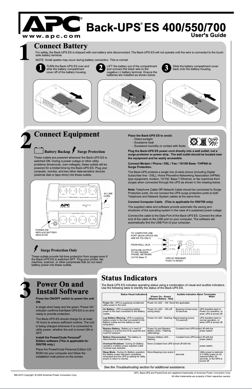 Page n°1 - Manuel utilisateur APC BE400-GR-OC