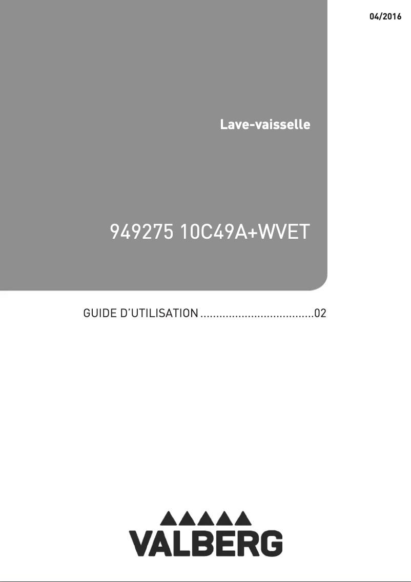 Image de la première page du manuel de l'appareil VAL 10C49A+ WVET