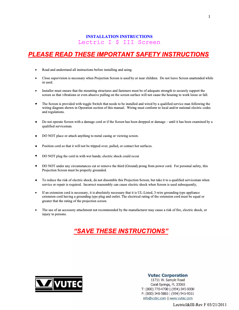 Image de la première page du manuel de l'appareil Lectric I