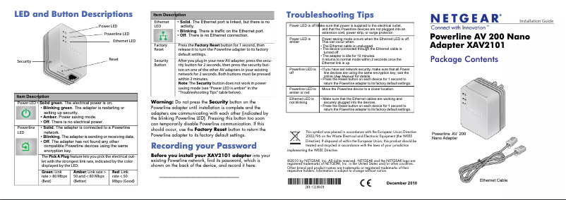 Page n°1 - Guide d'installation Netgear XAVB2101v1