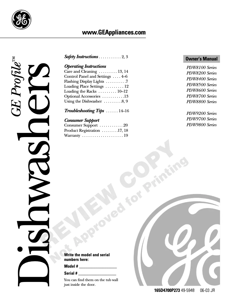 Page n°1 - Mode d'emploi GE PDW9700JII