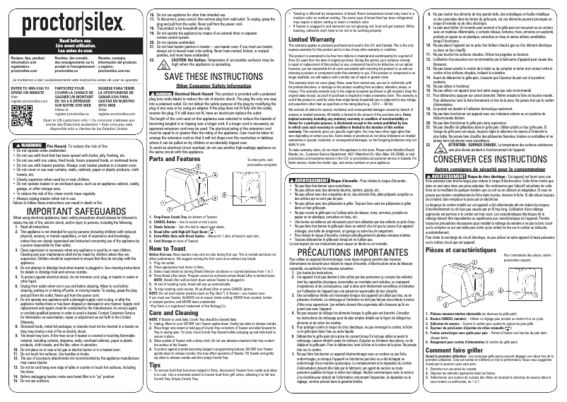 Page n°1 - Manuel utilisateur Proctor Silex 22304V
