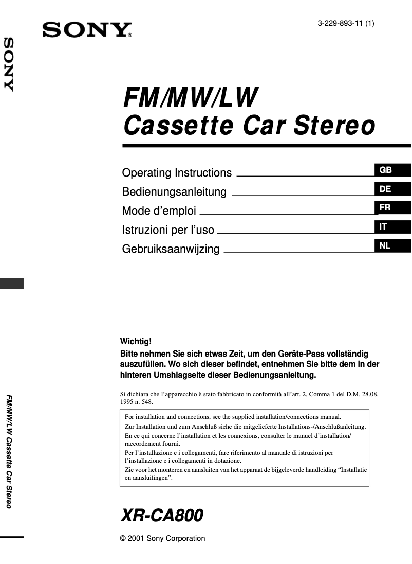 Page 1 de la notice Manuel utilisateur Sony XR-CA800