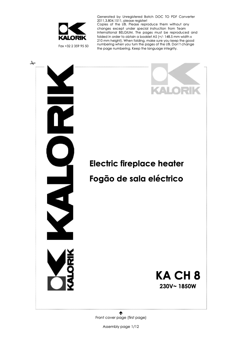 Page 1 de la notice Manuel utilisateur Kalorik KA CH 8