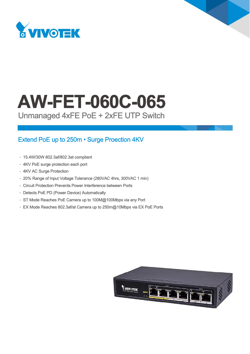 Page 1 de la notice Fiche technique Vivotek AW-FET-060D-065