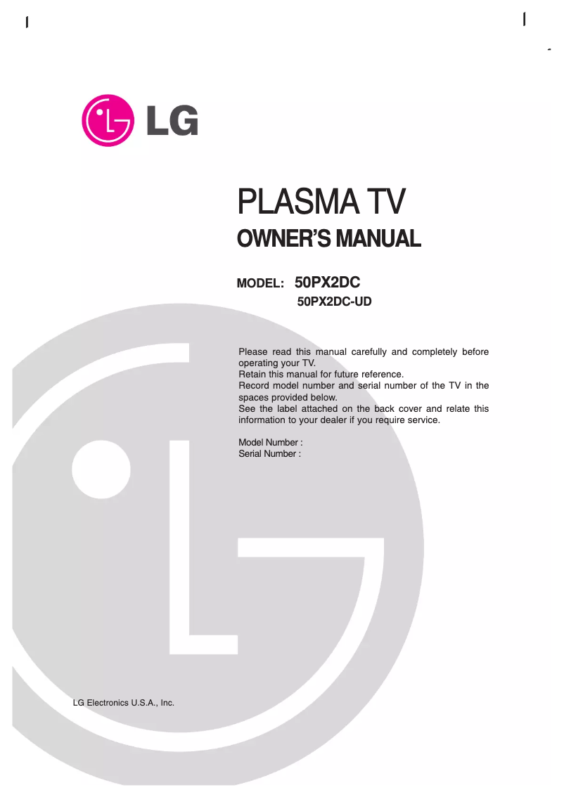 Page 1 of the manual User Manual LG 50PX2DC