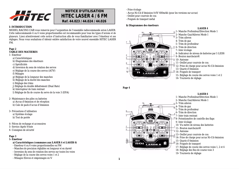 Page 1 de la notice Manuel utilisateur Hitec Flash 4.6