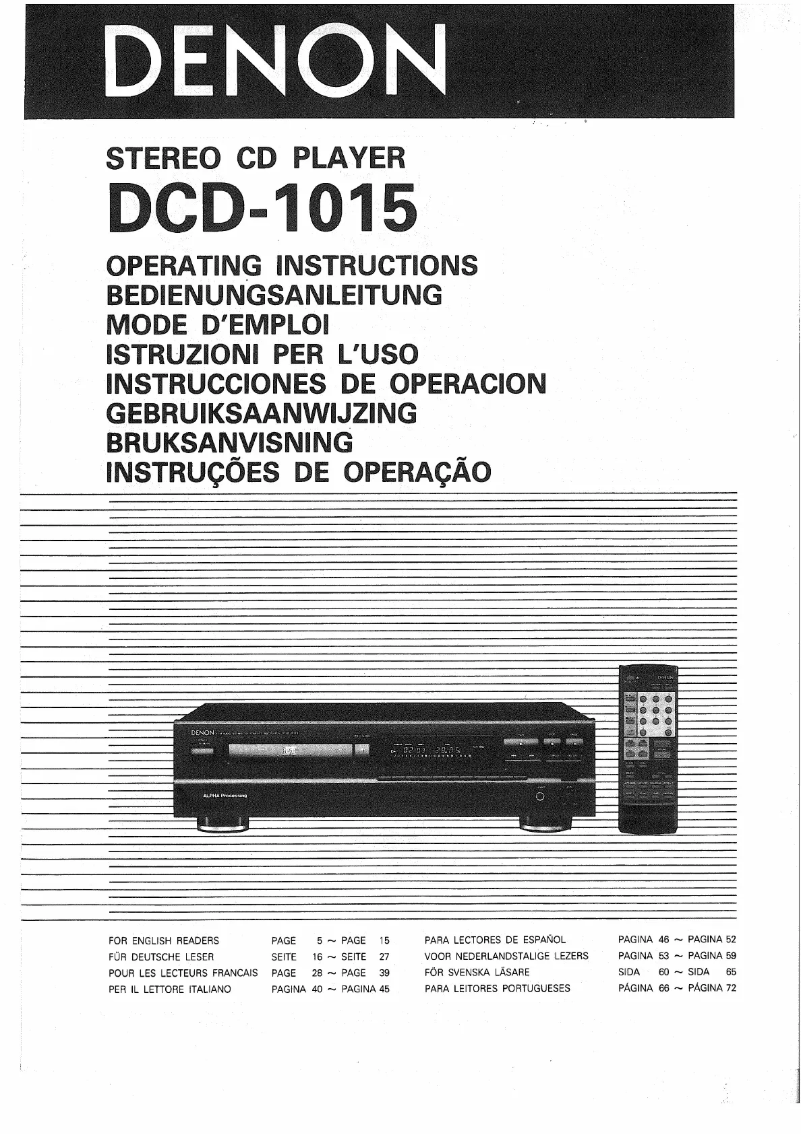 Page n°1 - Manuel utilisateur Denon DCD-1015
