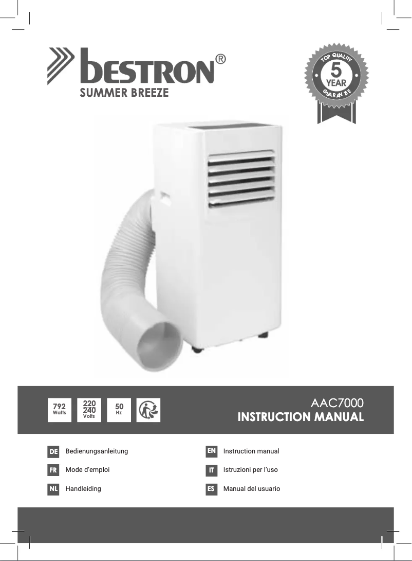 Page n°1 - Manuel utilisateur Bestron AAC7000
