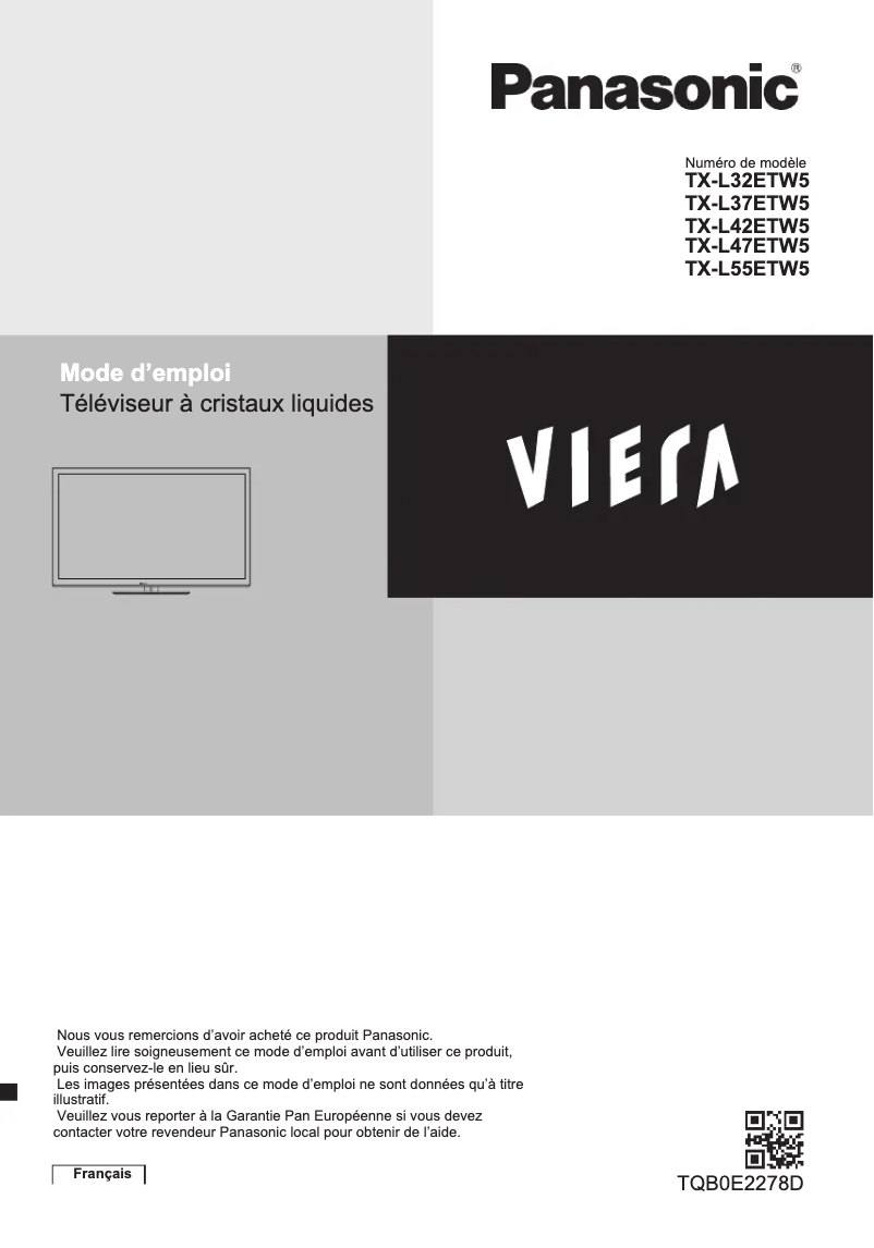 Page 1 de la notice Manuel utilisateur Panasonic Viera TX-L55ETW5