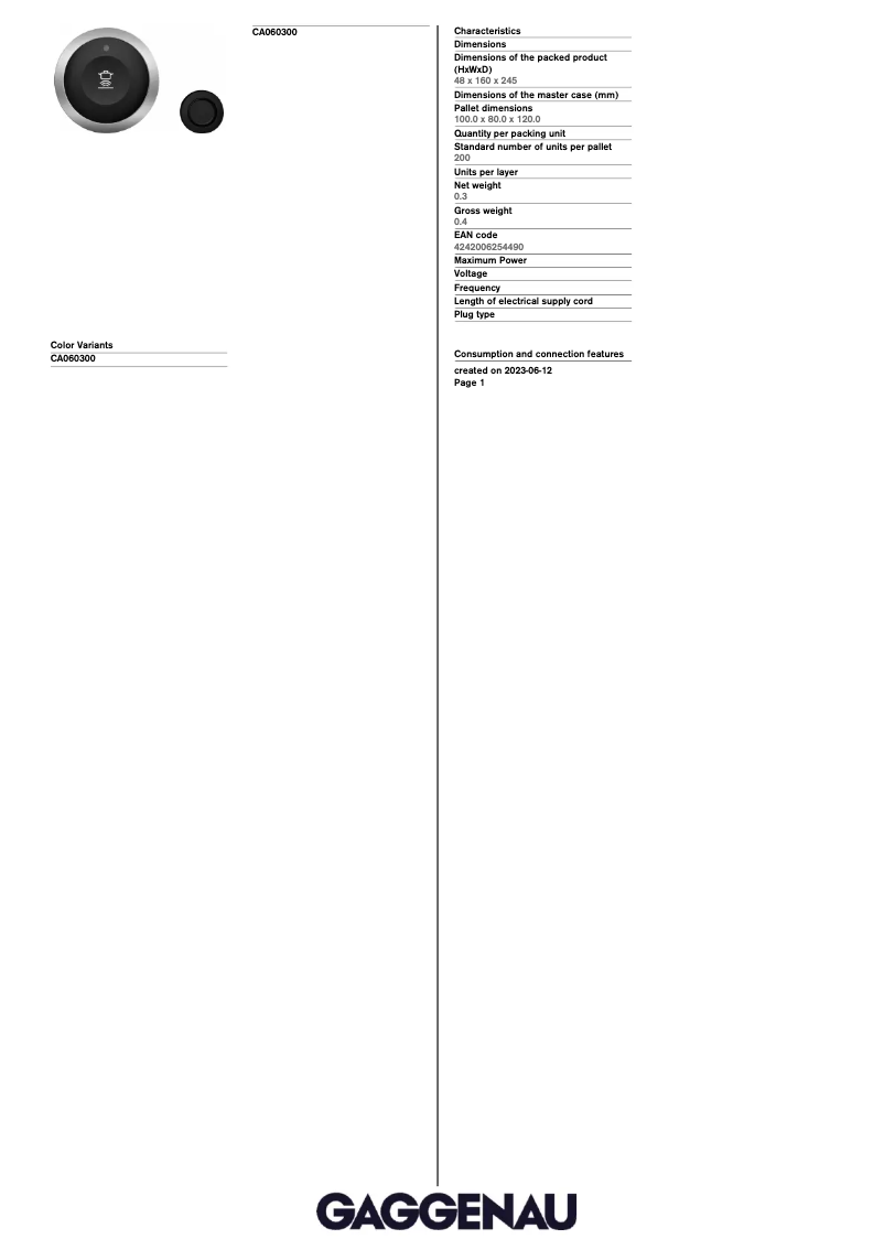 Imagen de la primera página del manual del dispositivo CA060300