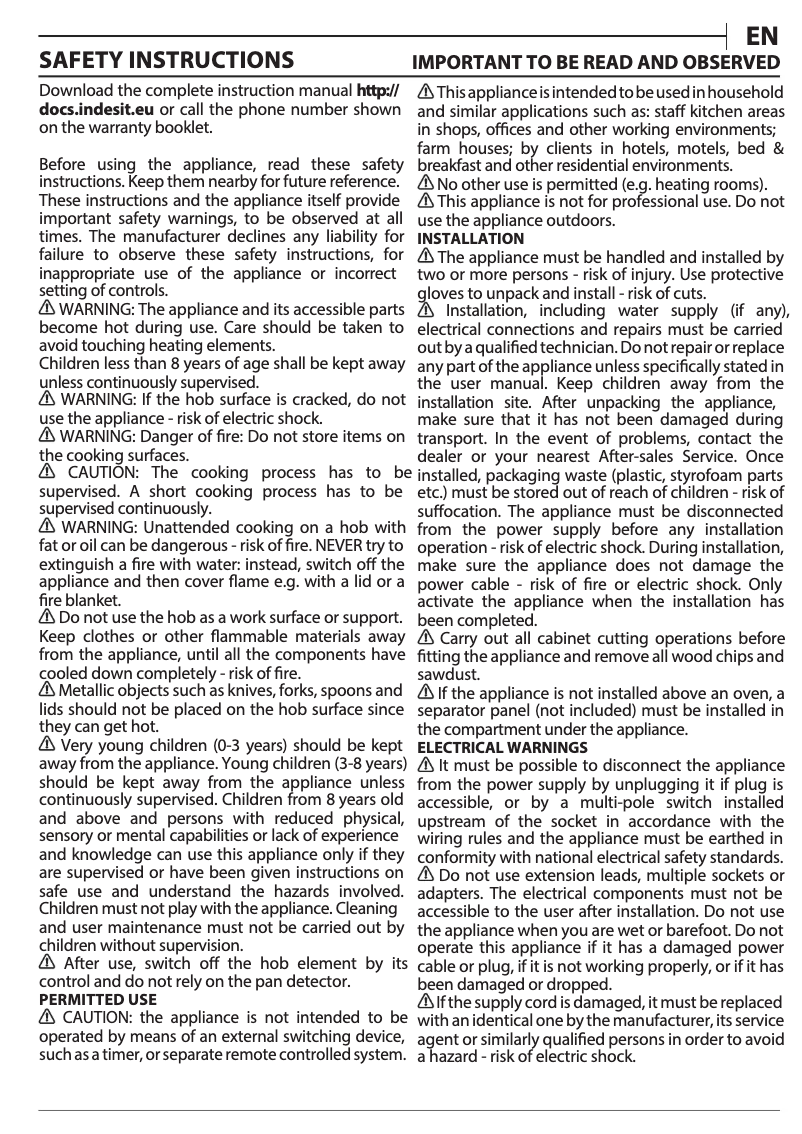 Page n°1 - Fiche technique Indesit VID 641 B C