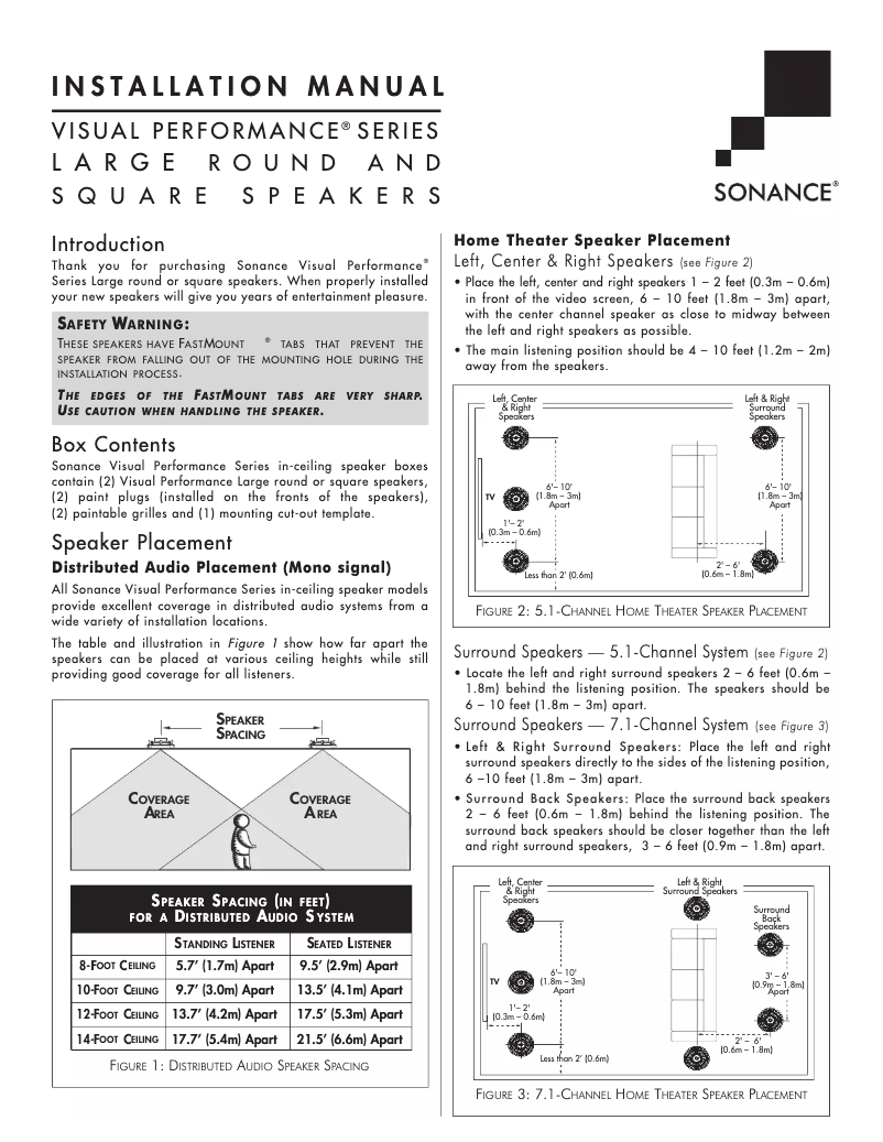 Page 1 de la notice Manuel utilisateur Sonance Visual Performance VP83