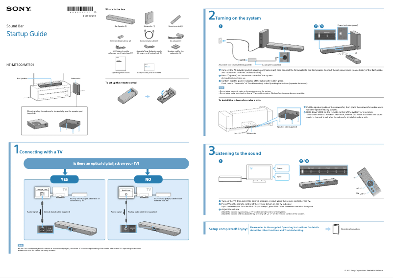 Page n°1 - Guide d'installation Sony HT-MT301