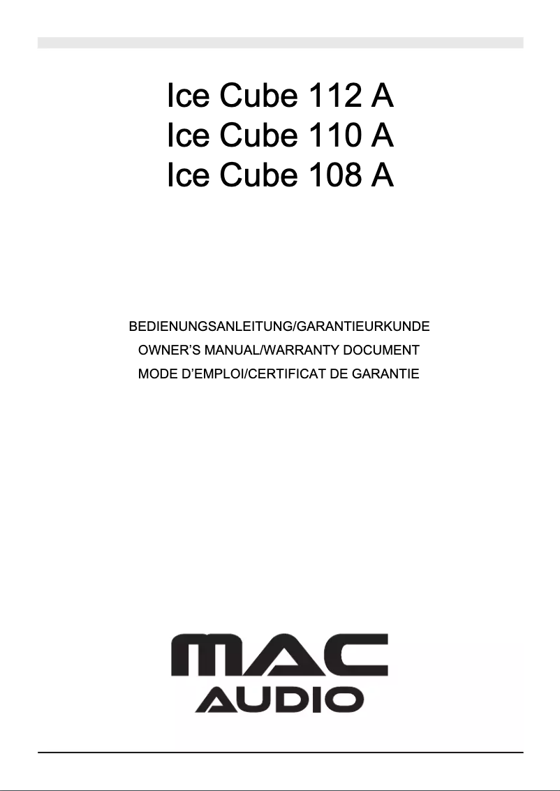 Image de la première page du manuel de l'appareil Ice Cube 110 A