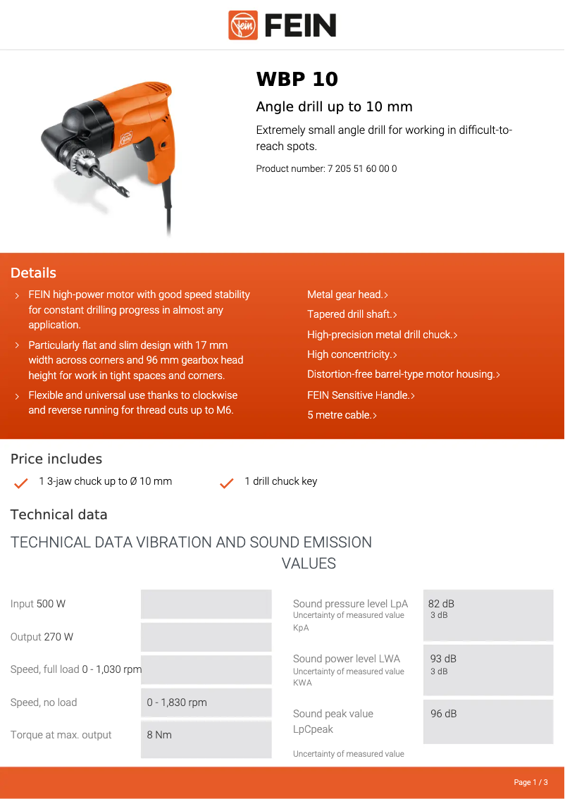 Page n°1 - Fiche technique Fein WBP 10