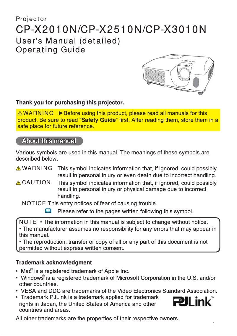 Page n°1 - Manuel utilisateur Hitachi CP-X3010N