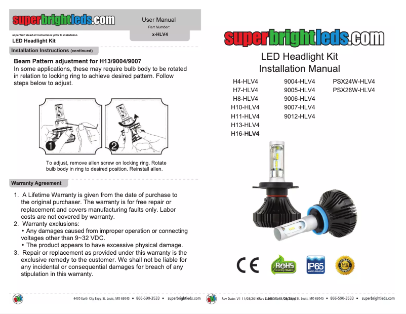 Page n°1 - Manuel utilisateur SuperBrightLEDs H13-HLV4
