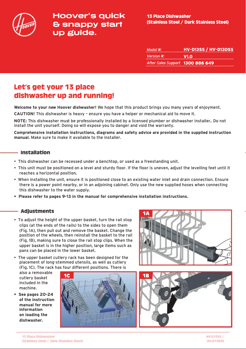 Page n°1 - Guide de démarrage rapide Hoover HV-D13SS