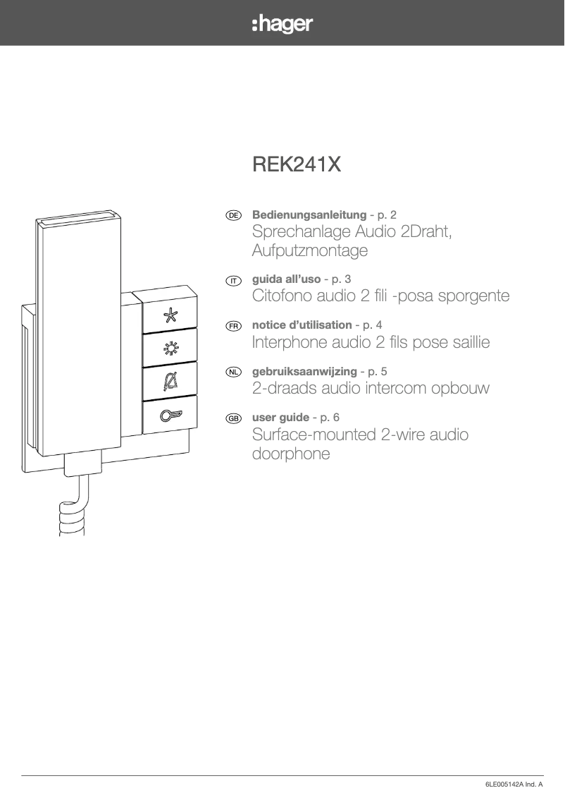 Page 1 de la notice Instructions / montage Hager REK241X