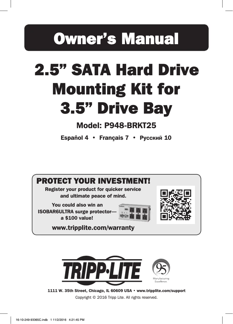 Page 1 de la notice Manuel utilisateur Tripp Lite P948-BRKT25