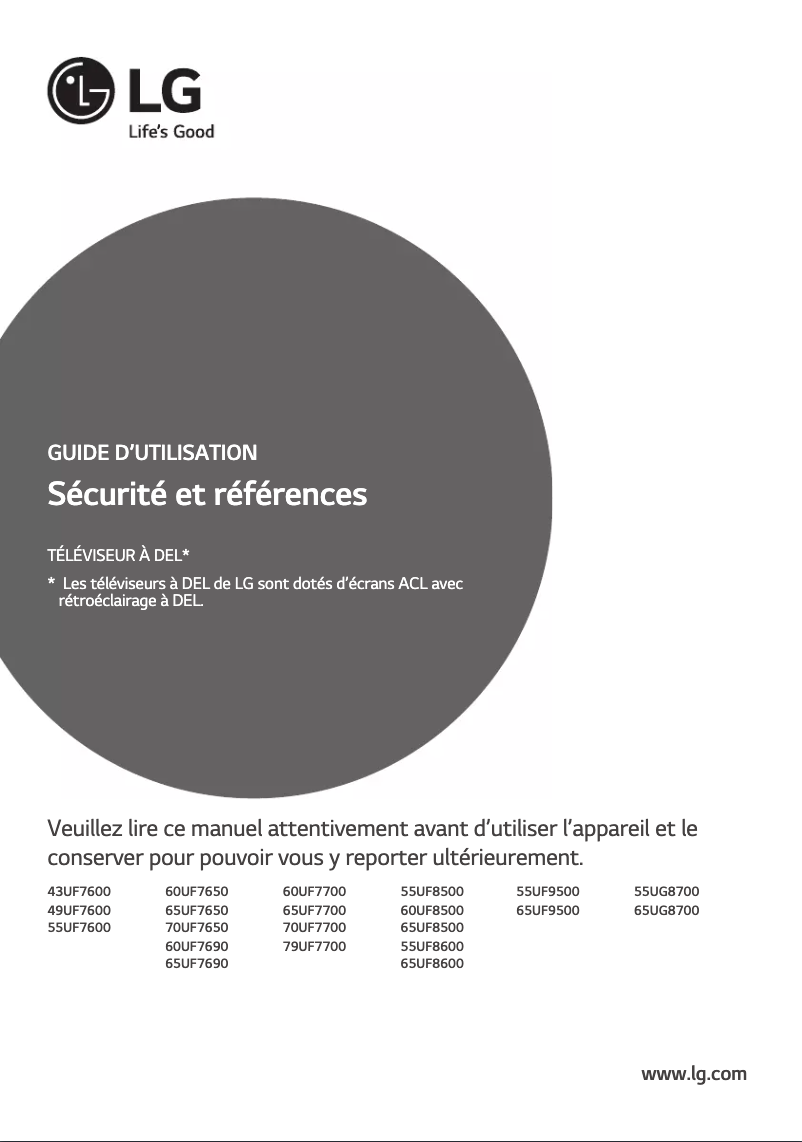 Image de la première page du manuel de l'appareil 65UF7700