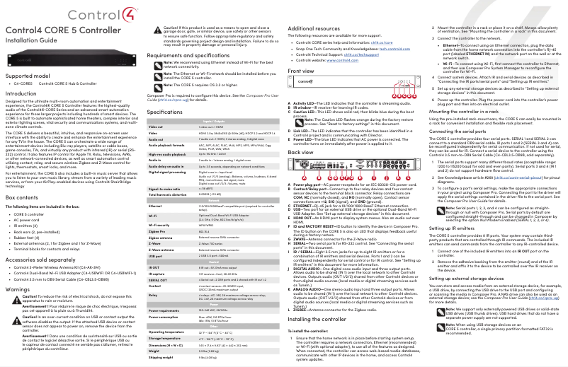 Page n°1 - Guide d'installation Control4 Core 5