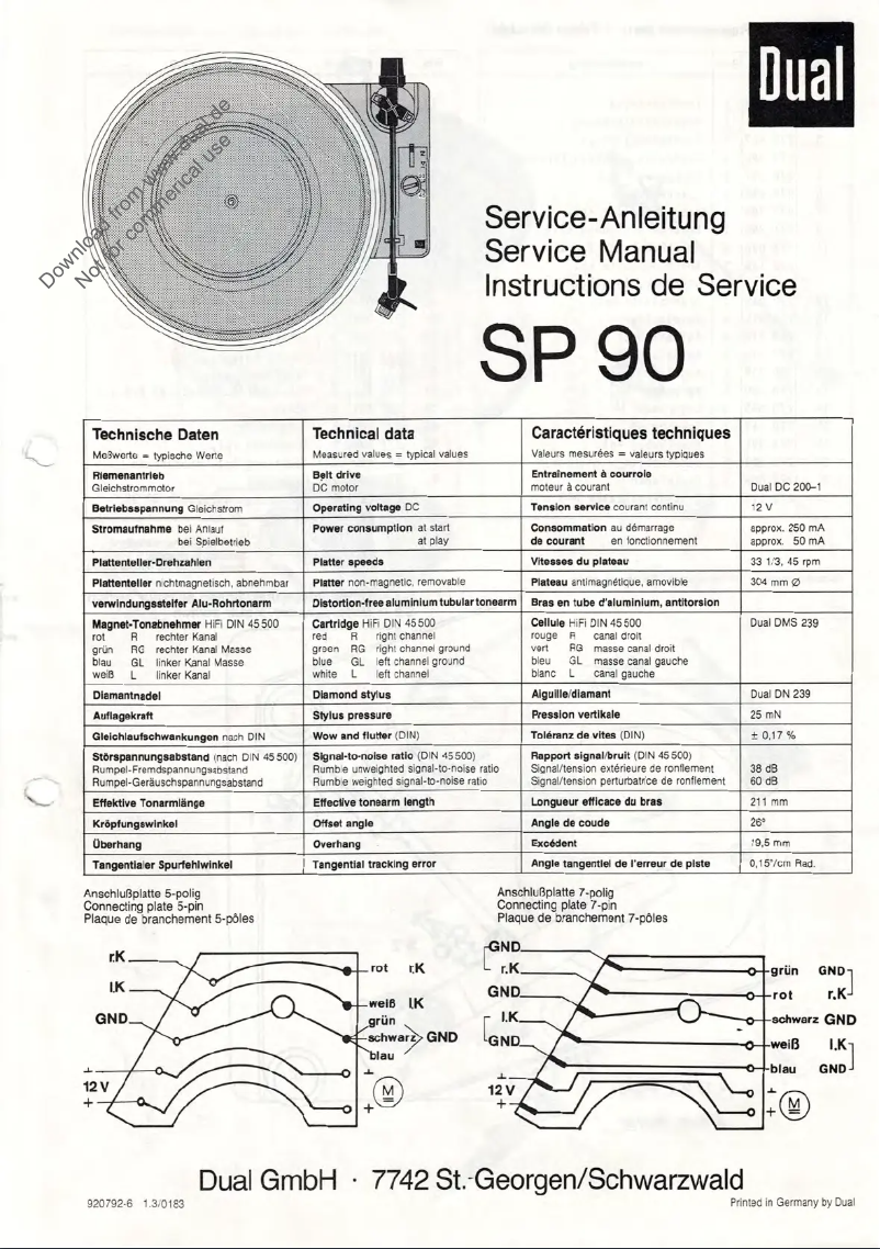 Page 1 de la notice Manuel utilisateur Dual SP 90