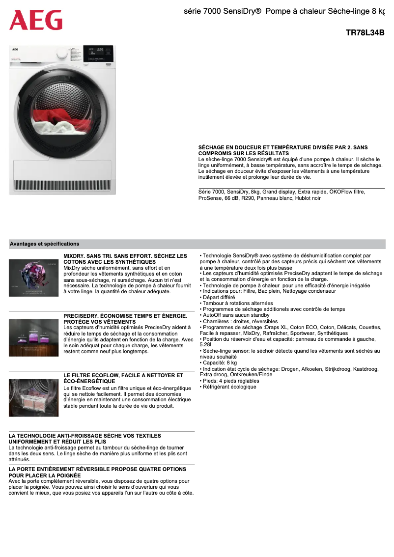 Página 1 del manual Ficha técnica AEG TR78L34B