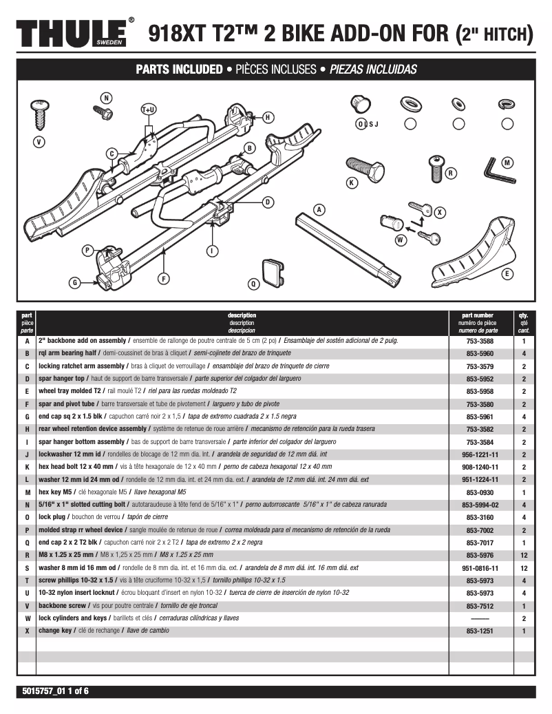 Page 1 de la notice Manuel utilisateur Thule T2 918XT