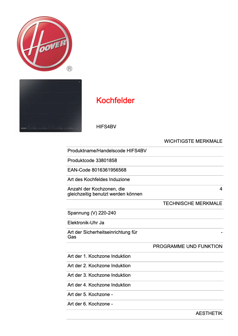 Imagen de la primera página del manual del dispositivo HIFS4BV