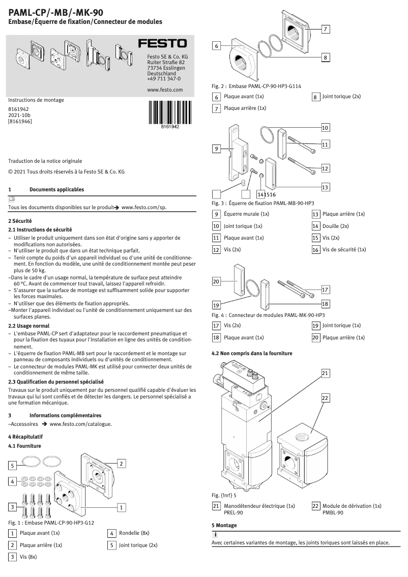 Page 1 de la notice Manuel utilisateur Festo PAML-CP-90-HP3-G114