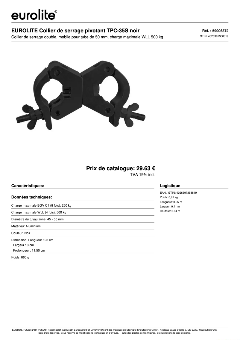 Page 1 de la notice Fiche technique Eurolite TPC-35S