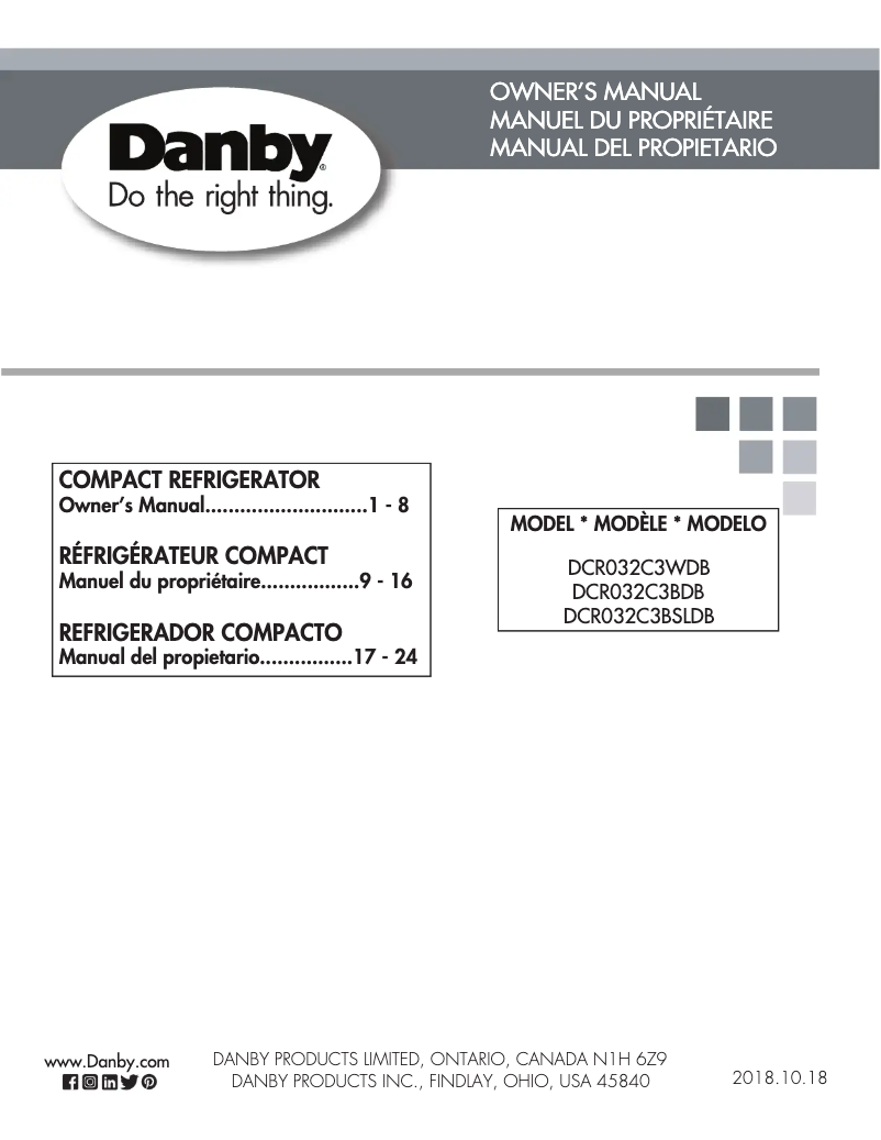 Page 1 de la notice Manuel utilisateur Danby DCR032C3BDB