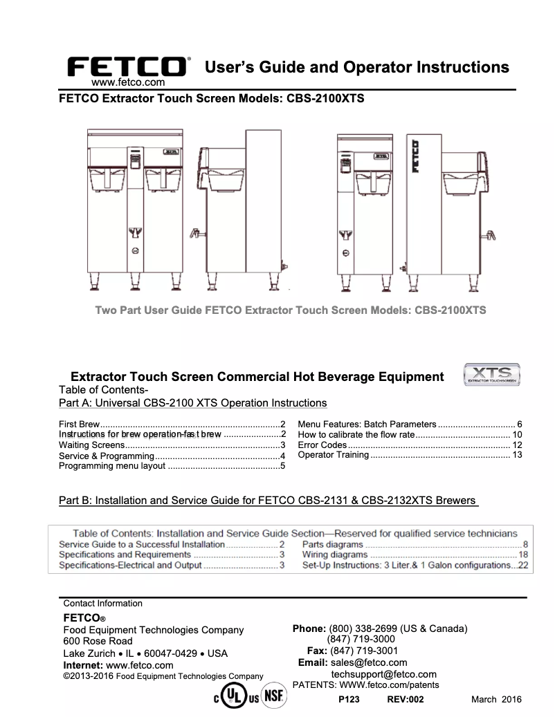 Page 1 de la notice Manuel utilisateur Fetco CBS-2141XTS