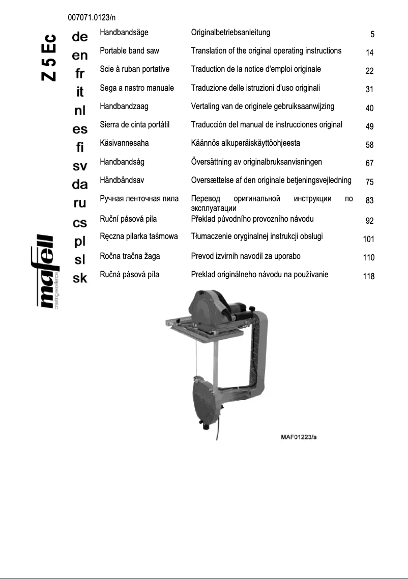 Page 1 de la notice Manuel utilisateur Mafell Z 5 Ec
