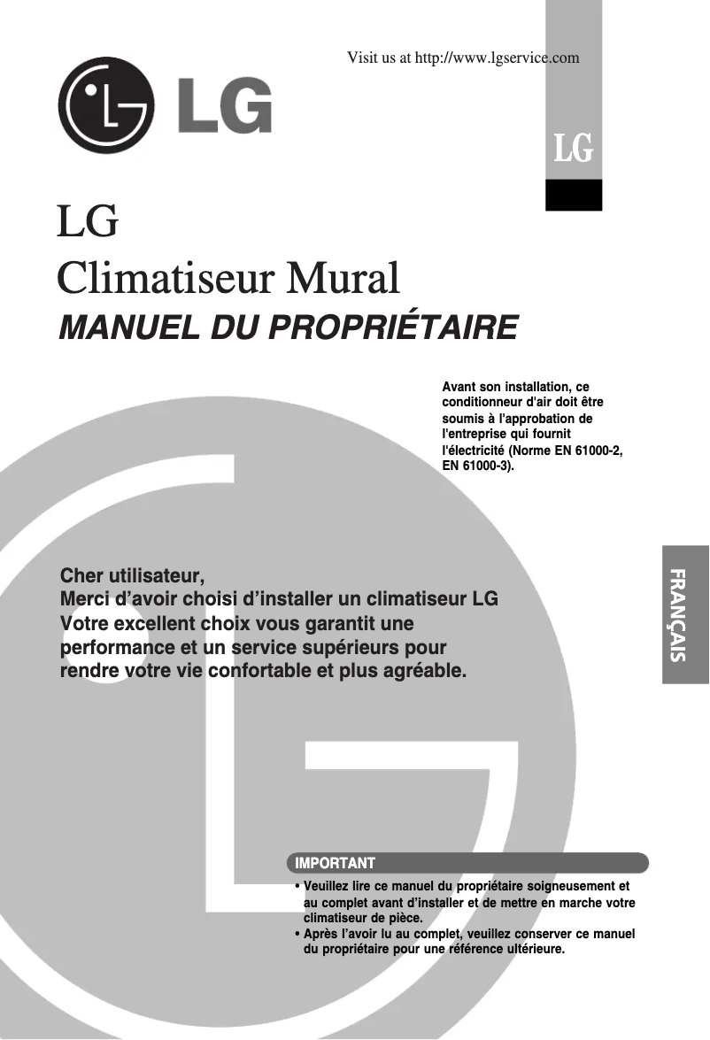 Page 1 de la notice Manuel utilisateur LG ASNH126E2A0