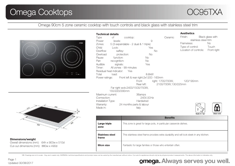 Page n°1 - Fiche technique Omega OC95TXA