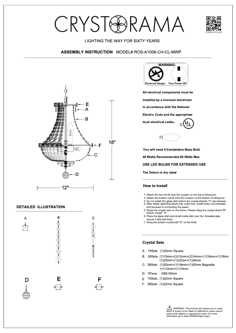 Página 1 del manual Manual de usuario Crystorama Roslyn ROS-A1006-CH-CL-MWP