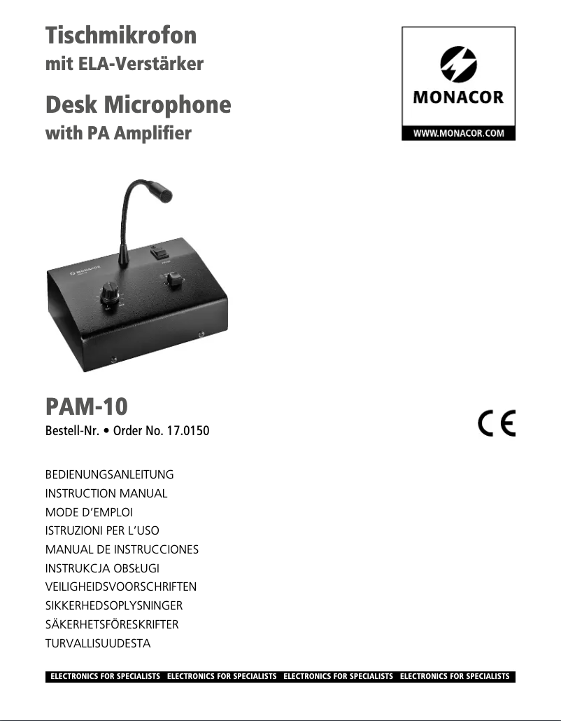 Page 1 de la notice Manuel utilisateur Monacor PAM-10