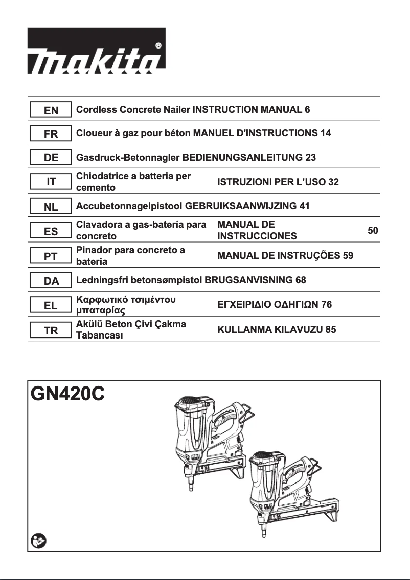 Page 1 de la notice Manuel utilisateur Makita GN420CLSE