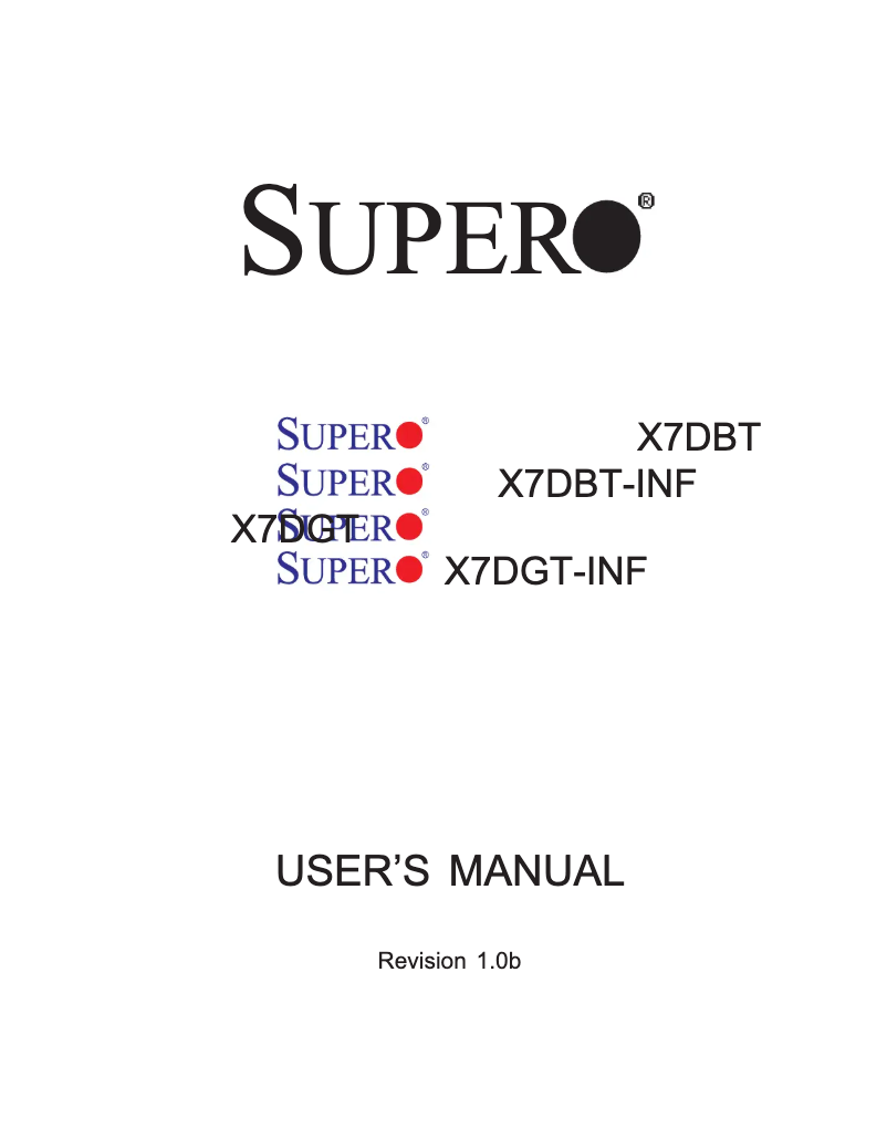 Page 1 de la notice Manuel utilisateur Supermicro X7DGT-INF