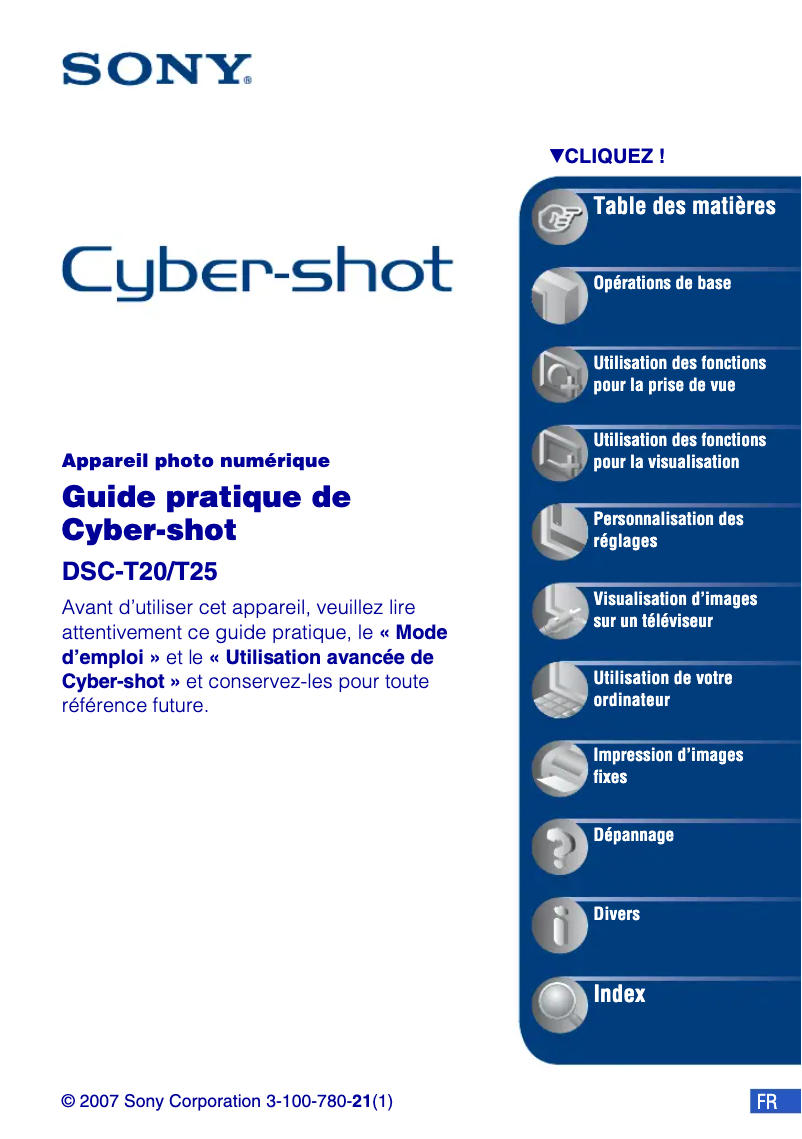 Image de la première page du manuel de l'appareil Cybershot DSC-T20