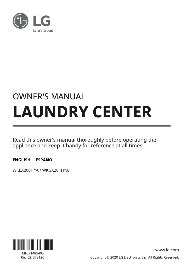 Page 1 of the manual User Manual LG WKGX201HRA