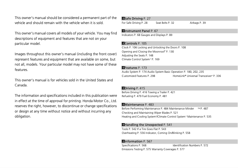 Page 1 de la notice Manuel utilisateur Honda Accord Sedan (2014)