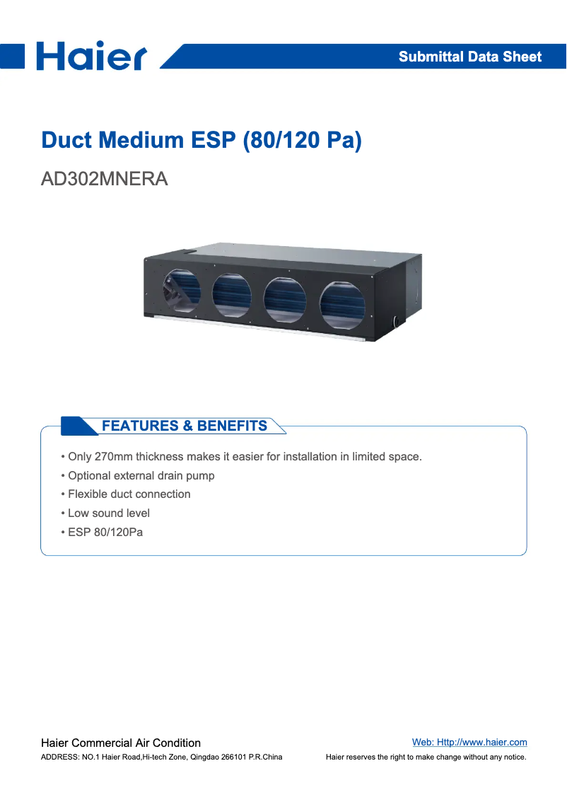 Page 1 de la notice Manuel utilisateur Haier AD302MNERA